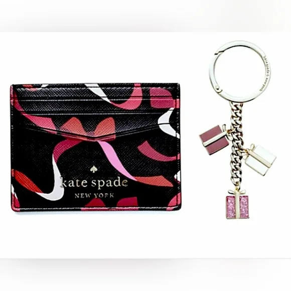 KATE SPADE Staci Ribbon Card Holder w/ Logo Keychainβ οΈπππ - Picture 1 of 2